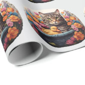 Funny Cat & Duck in einem Korb mit Blume Geschenkpapier (Rolleneckpunkt)