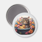 Funny Cat & Duck in einem Korb mit Blume Magnet (Vorderseite/Rückseite)