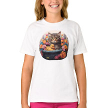Funny Cat & Duck in einem Korb mit Blume T - Shirt
