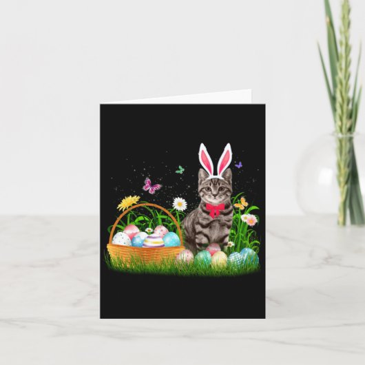 Funny Cat Easter Day Bunny Eggs Karte (Vorderseite)