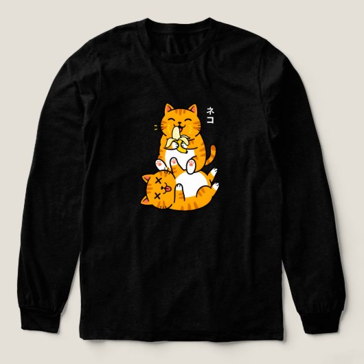 Funny Cat Eating Banana Neko Cute Cartoon Orange Tri-Blend Shirt (Design Vorderseite)