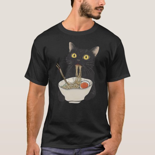 Funny Cat Eating Noodles Ramen Japanese Cat Eat No T-Shirt (Vorderseite)