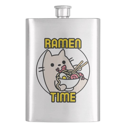 Funny Cat Eating Ramen Cat Lover Pet Eigentümer Flachmann (Vorderseite)