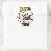 Funny Cat Eating Ramen Cat Lover Pet Eigentümer Quadratischer Aufkleber (Tasche)