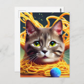 Funny Cat Eating Spaghetti Postcard Postkarte (Vorne/Hinten)