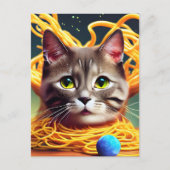 Funny Cat Eating Spaghetti Postcard Postkarte (Vorderseite)