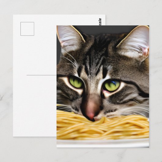 Funny Cat Eating Spaghetti Postkarte (Vorne/Hinten)