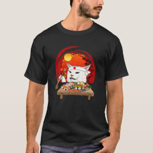 Funny Cat Eating Sushi in Japan Funny Graphic T-Shirt