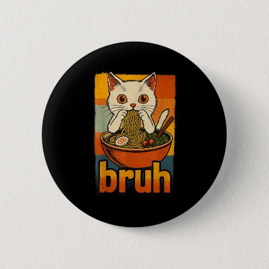 Funny Cat Essen Japanisch Ramen Noodles Männer Fra Button (Vorderseite)
