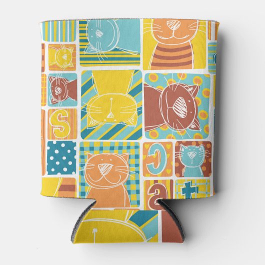 Funny Cat Fabric Patchwork Wallpaper Dosenkühler (Vorderseite)