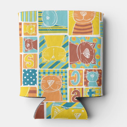 Funny Cat Fabric Patchwork Wallpaper Dosenkühler (Rückseite)