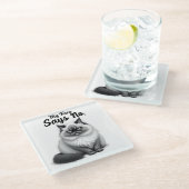 Funny Cat Face Illustration – Minimal Cute Cat Art Glasuntersetzer (Schrägansicht)