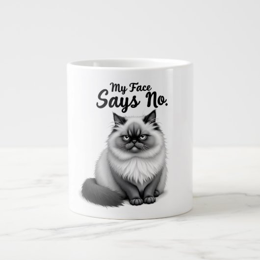 Funny Cat Face Illustration – Minimal Cute Cat Art Jumbo-Tasse (Vorderseite)