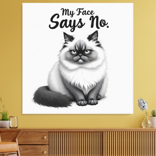 Funny Cat Face Illustration – Minimal Cute Cat Art Leinwanddruck (Insitu (Wohnzimmer))
