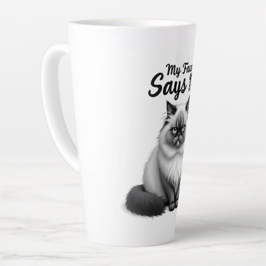 Funny Cat Face Illustration – Minimal Cute Cat Art Milchtasse (Linke Ecke)