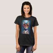 Funny Cat Face with Funky Glasses Retro Nerd Cat_3 T-Shirt (Vorne ganz)