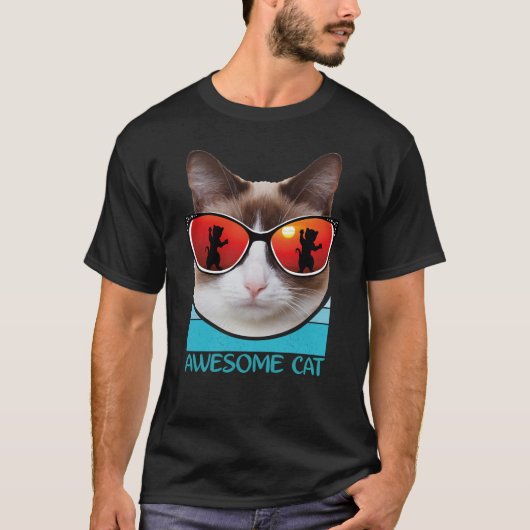 Funny Cat Face With Funky Glasses T-Shirt (Vorderseite)