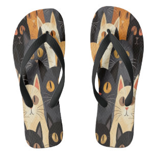 Funny Cat Faces Cartoon in Schwarz und Orange Badesandalen