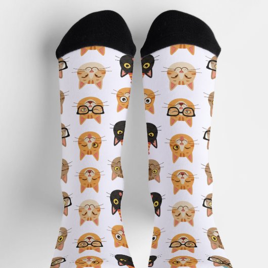 Funny Cat Faces Pattern Crew Socks Socken (Oben)