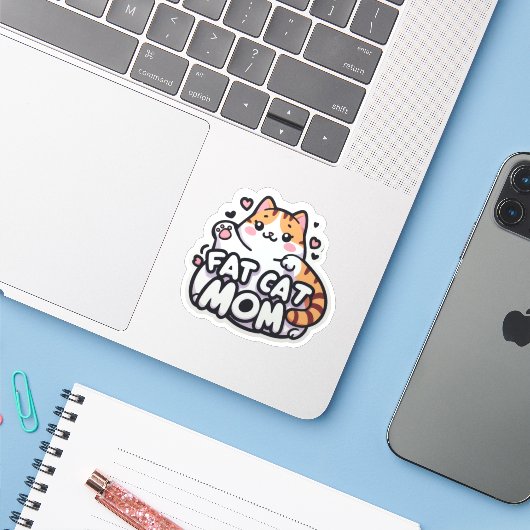 Funny Cat Fat Cat Mama Aufkleber (Laptop mit iPhone)