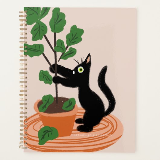 Funny Cat Fig Tree gepunktete Pflanze Hand gezogen Planer (Vorderseite)