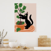 Funny Cat Fig Tree gepunktete Pflanze Hand gezogen Poster (Küche)