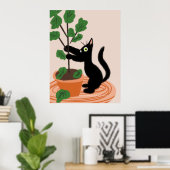 Funny Cat Fig Tree gepunktete Pflanze Hand gezogen Poster (Heimbüro)