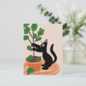 Funny Cat Fig Tree gepunktete Pflanze Hand gezogen Postkarte (Stehend Vorderseite)