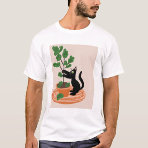Funny Cat Fig Tree gepunktete Pflanze Hand gezogen T-Shirt