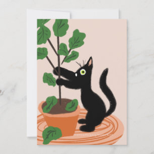 Funny Cat Fig Tree Potted Pflanze Hand Drawing Car