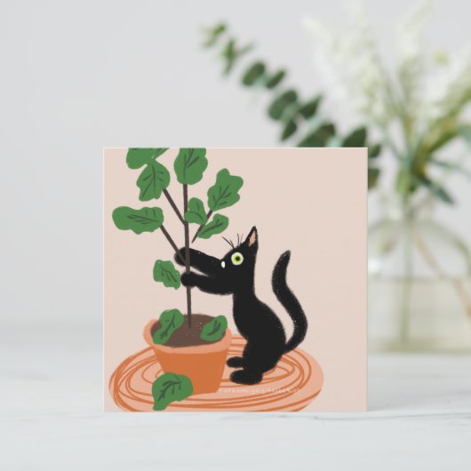 Funny Cat Fig Tree Potted Pflanze Hand Drawing Car (Stehend Vorderseite)
