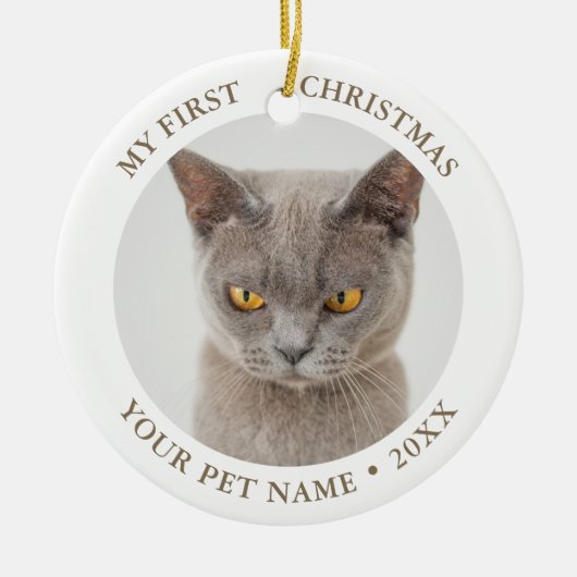 Funny Cat First Christmas Foto Keramik Ornament (Vorne)