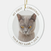 Funny Cat First Christmas Foto Keramik Ornament (Links)