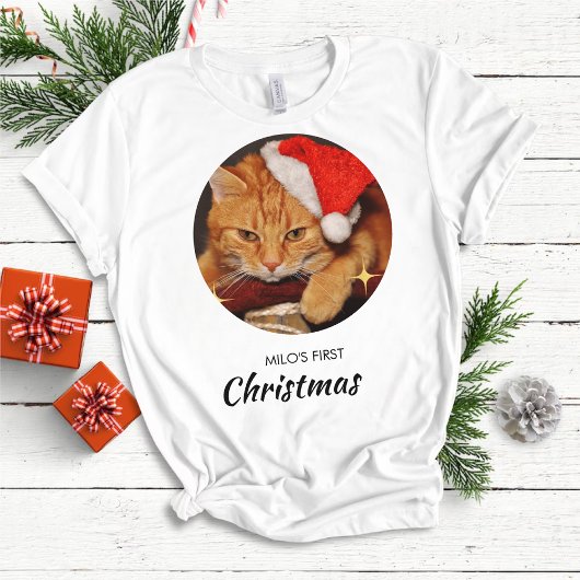 Funny Cat First Christmas Personalisiert Cat Foto T-Shirt
