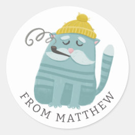 Funny Cat Fischer & Sailor. Nautisches Gastgeschen Runder Aufkleber