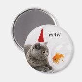 Funny Cat & Fish Custom Monogramm Magnet (Vorderseite/Rückseite)