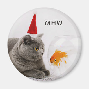 Funny Cat & Fish Custom Monogramm Magnet