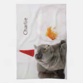 Funny Cat & Fish individuelle Name Handtuch (Vertikal)