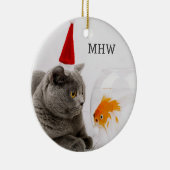Funny Cat & Fish kundenspezifische Monogramm-Ornam Keramikornament (Rechts)