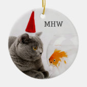 Funny Cat & Fish kundenspezifische Monogramm-Ornam Keramikornament (Vorne)