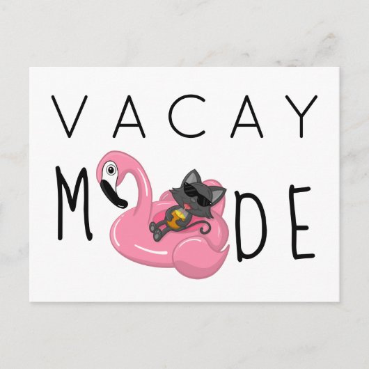 Funny Cat Flamingo Vacay Mode Urlaub Postkarte (Vorderseite)