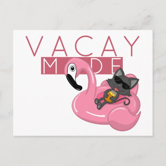 Funny Cat Flamingo Vacay Mode Urlaub Postkarte (Vorderseite)