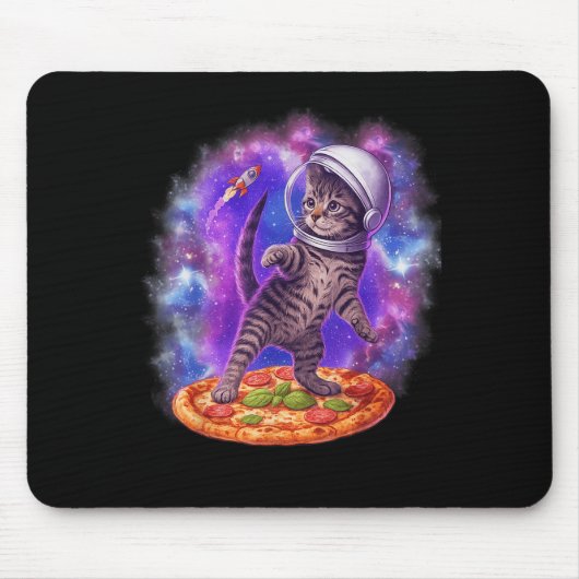 Funny Cat Flying A Pizza Astronaut Kitten Space Ki Mousepad (Vorne)