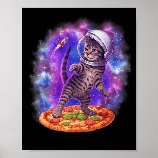 Funny Cat Flying A Pizza Astronaut Kitten Space Ki Poster (Vorne)