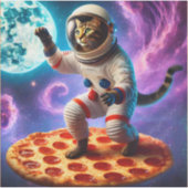 Funny Cat Flying A Pizza Astronaut Kitty Space Aufkleber (Vorderseite)