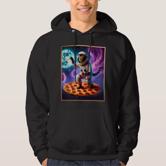 Funny Cat Flying A Pizza Astronaut Kitty Space Hoodie (Vorderseite)