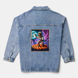 Funny Cat Flying A Pizza Astronaut Kitty Space Jeansjacke