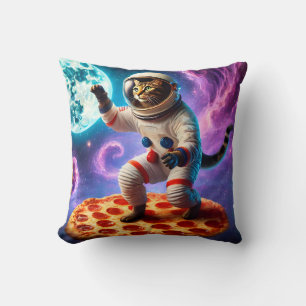 Funny Cat Flying A Pizza Astronaut Kitty Space Kissen