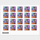 Funny Cat Flying A Pizza Astronaut Kitty Space Quadratischer Aufkleber (Blatt)