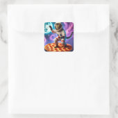 Funny Cat Flying A Pizza Astronaut Kitty Space Quadratischer Aufkleber (Tasche)